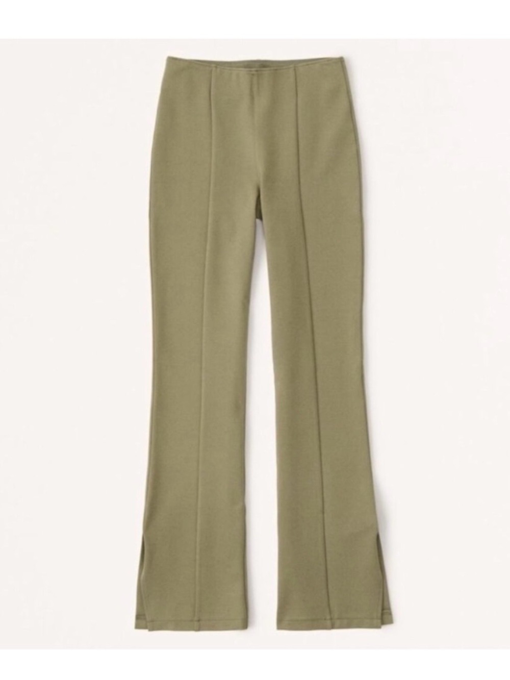 Abercrombie & Fitch Olive Green Split-Hem Slim Flare Knit Pants